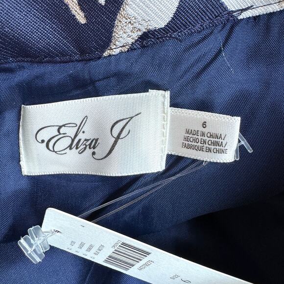 Eliza J Womens Pleated Abstract Jacquard Skirt Size 6 Metallic Office Party Blue - Picture 8 of 10